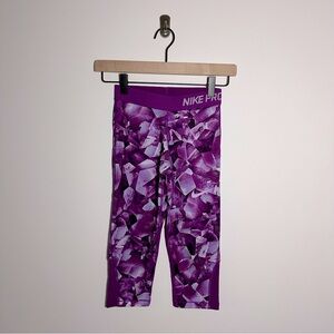 Girls Nike Pro Purple Print Cropped Leggings Size Medium